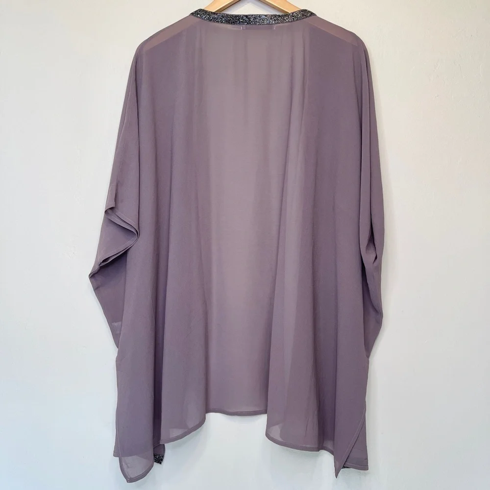 Bishop + Young | Embellished Beaded Ribbon Open Front High Low Sheer Kimono - Picture 6 of 16